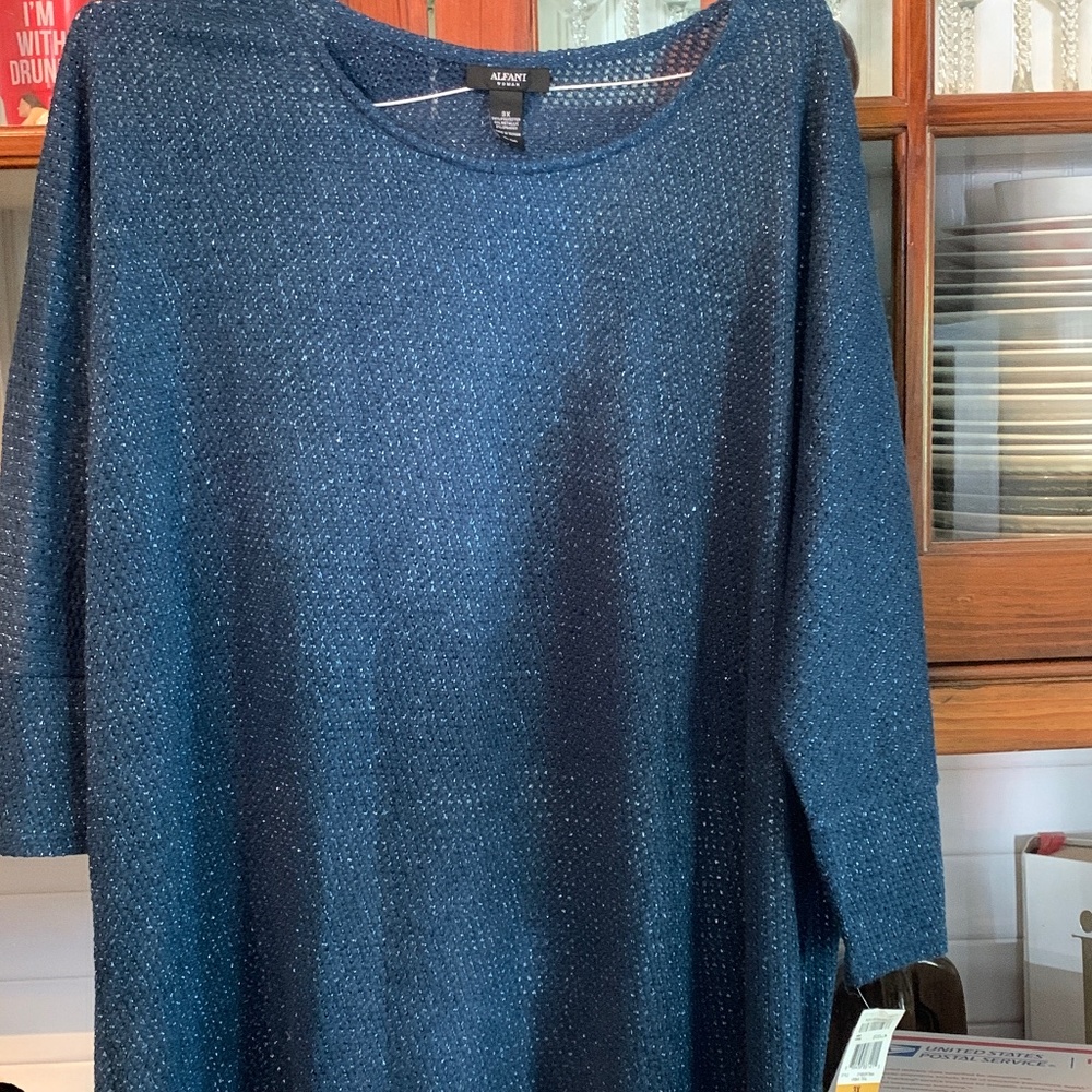 Alfani Women's Sparkle Knit Top - Navy